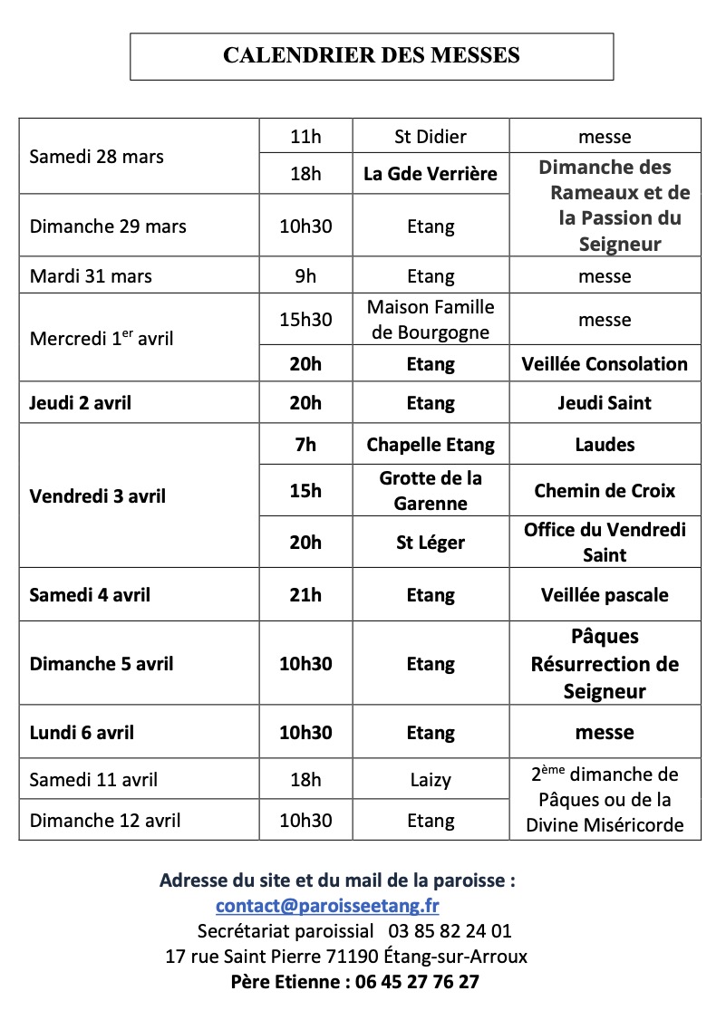 calendrier 29.03.2026