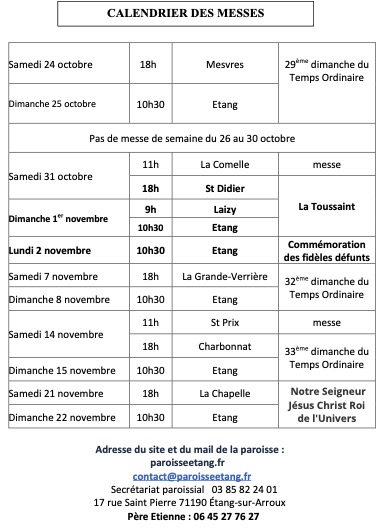 calendrier 25 octobre 2026