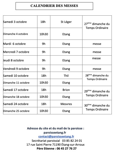 calendrier 4 octobre 2026